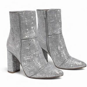 NWOT Steve Madden Rhinestone Ankle Booties – Size 8 – Sparkly Block Heel Boots